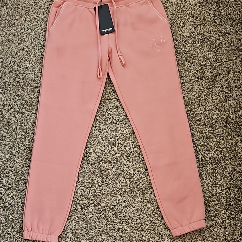 True Religion Pink Sweatpants with Tapered Legs and Drawstring